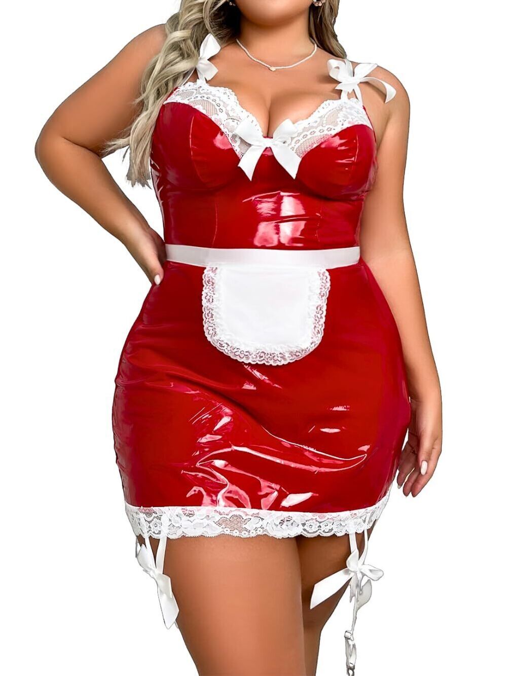 9580 Plus Size Maid Outfit Sexy Halloween Costume Cosplay Wet Look Dress